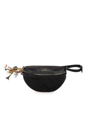 Balenciaga Veneer XS Belt Bag Chain Charm Black Canvas Leather